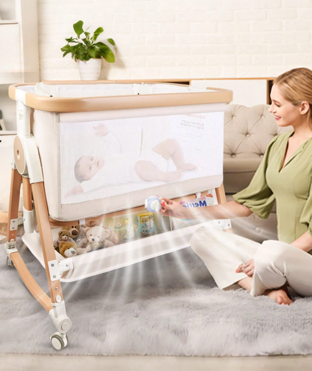 4-in-1 Adjustable Baby Bedside Bassinet with Mosquito Net