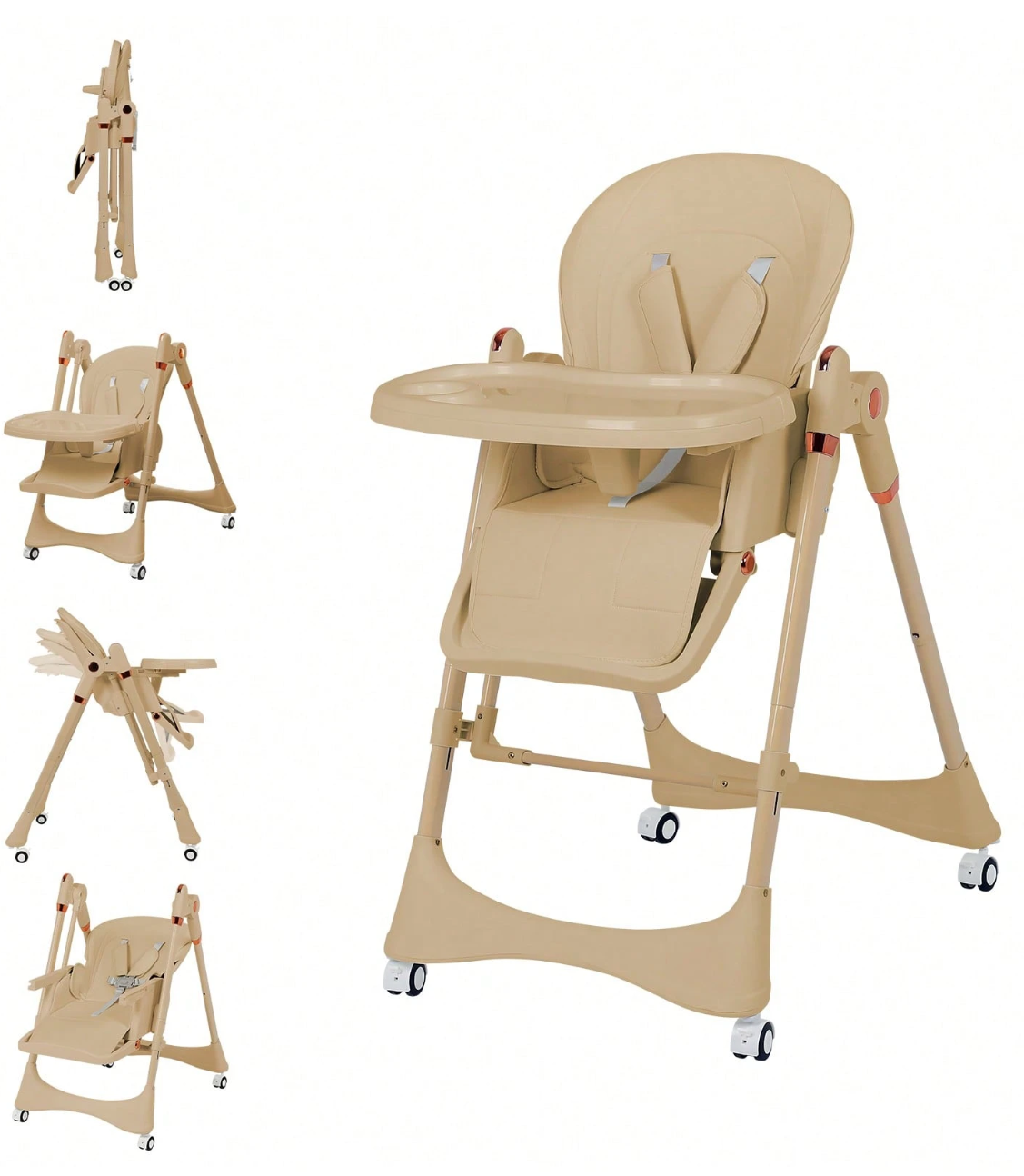 6-in-1 Foldable Baby High Chair with Adjustable Height and Tray