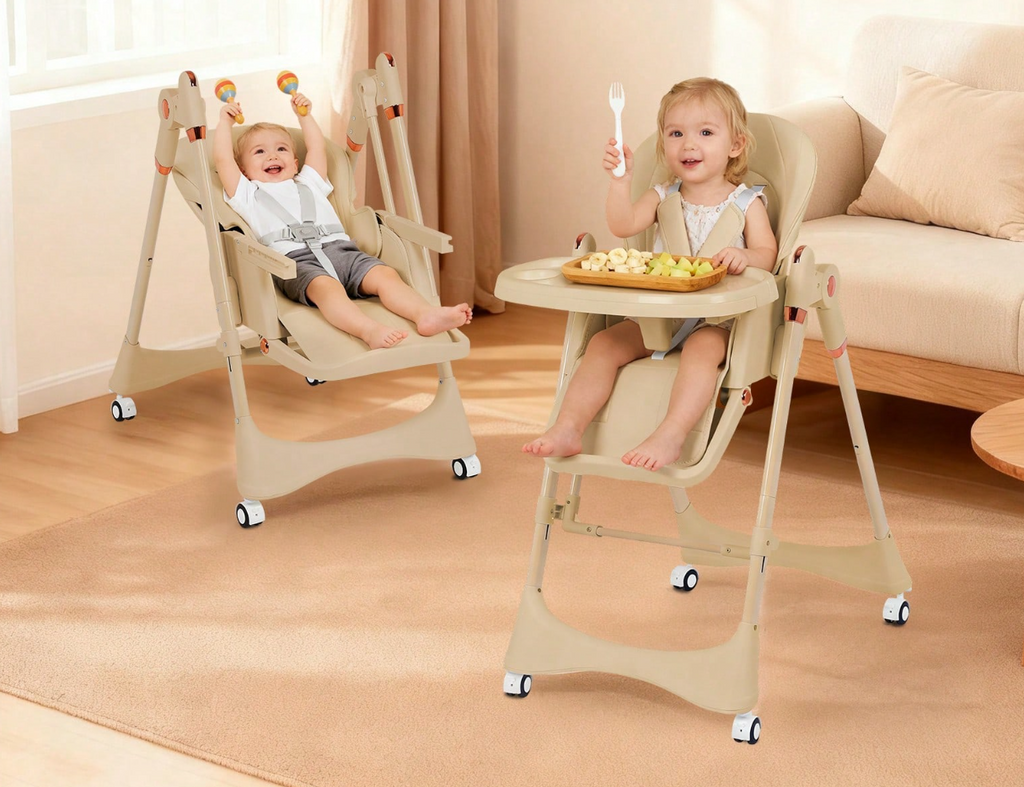 6-in-1 Foldable Baby High Chair with Adjustable Height and Tray