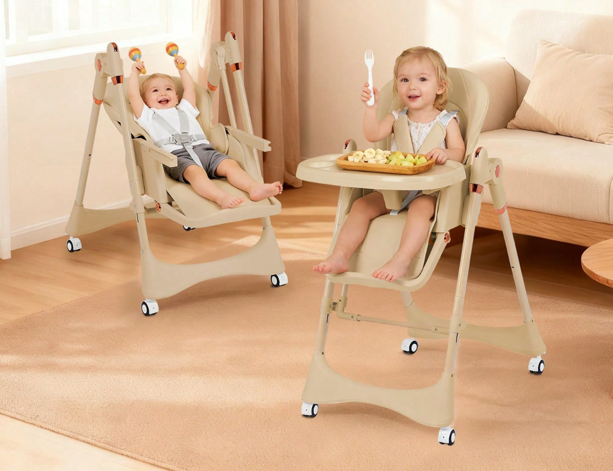 6-in-1 Foldable Baby High Chair with Adjustable Height and Tray