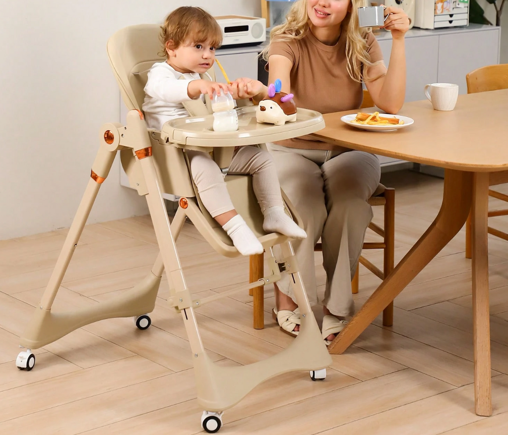 6-in-1 Foldable Baby High Chair with Adjustable Height and Tray