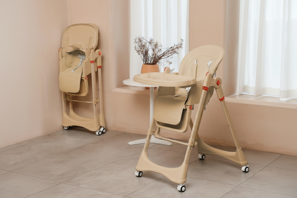 6-in-1 Foldable Baby High Chair with Adjustable Height and Tray
