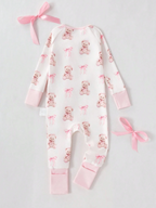 Pink Bear Zipper Baby Sleep Jumpsuit