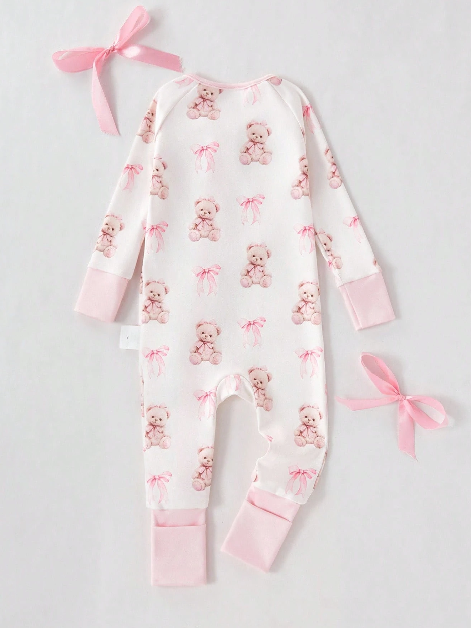 Pink Bear Zipper Baby Sleep Jumpsuit
