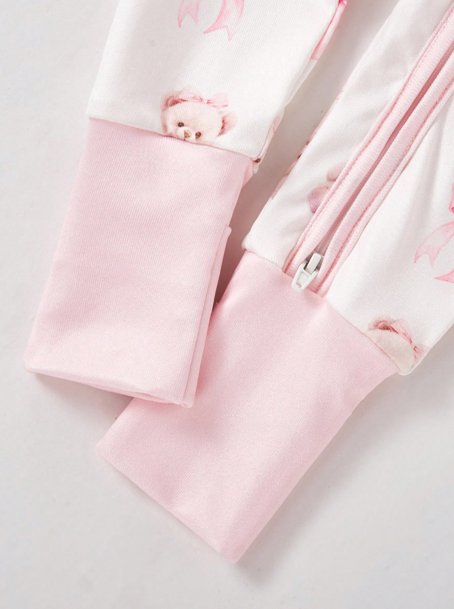 Pink Bear Zipper Baby Sleep Jumpsuit