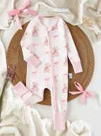 Pink Bear Zipper Baby Sleep Jumpsuit
