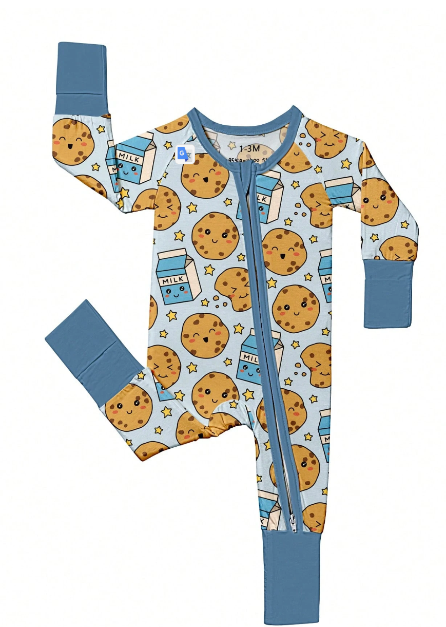 Blue Cookie Print Bamboo Baby Romper