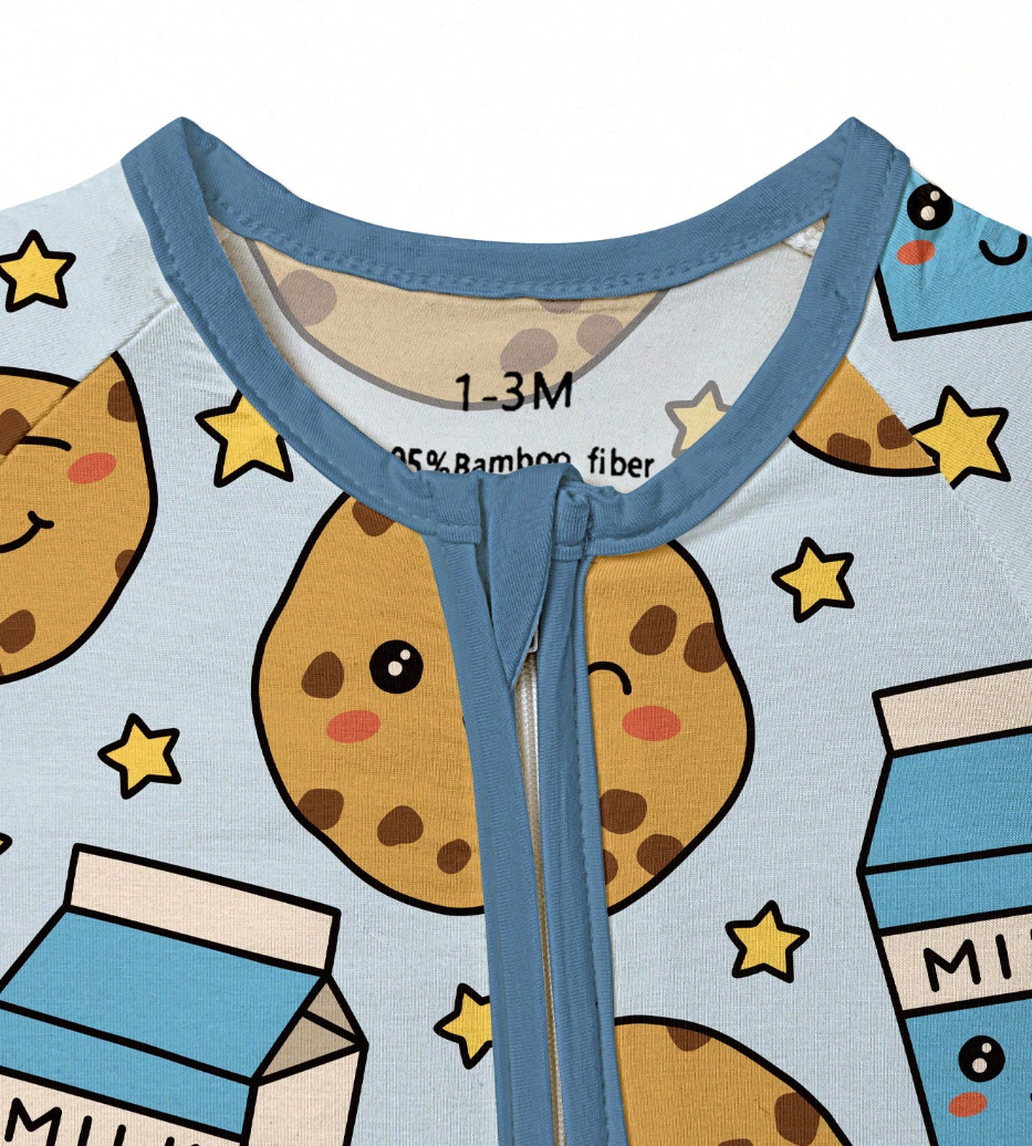 Blue Cookie Print Bamboo Baby Romper