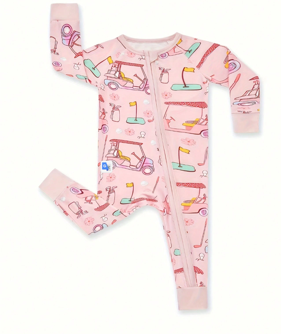 Bamboo Baby Girl Zipper Printed Jumpsuit