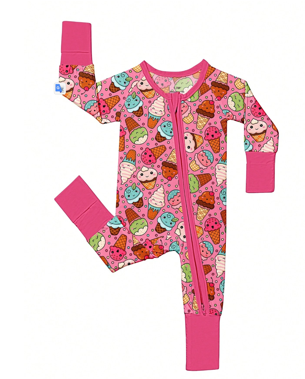 Baby Ice Cream Print Bamboo Romper